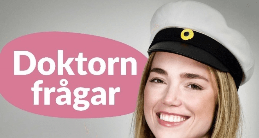 Bild på en tjej i student mössa med text Doktor frågar