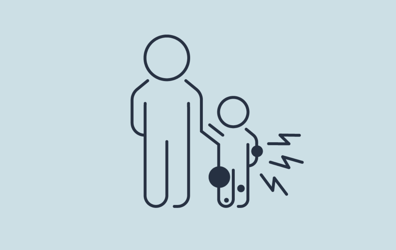 illustration av pappa och barn, barn har ont i lederna